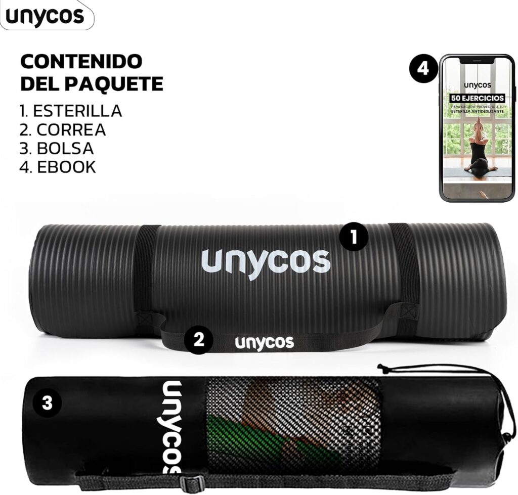 Persona usando la Esterilla Fitness Unycos para una sesión de yoga, demostrando comodidad y soporte.