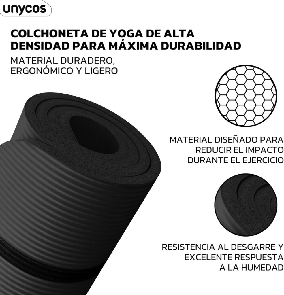 Esterilla Fitness Unycos enrollada, lista para transportar y usar en cualquier entrenamiento.